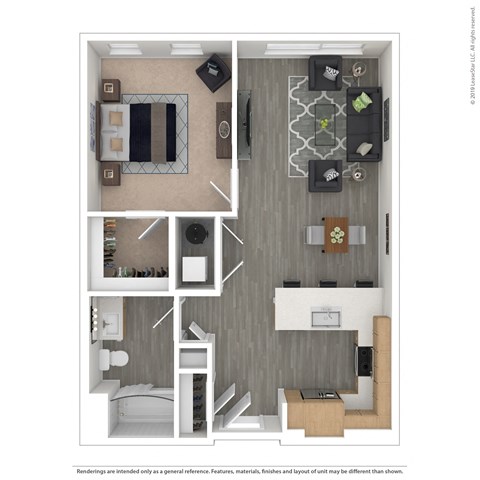 Floor plan for 1 bed, 1 bath, 753 sqft